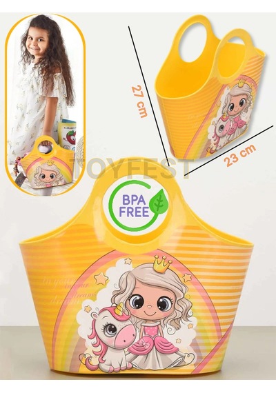 Toyfest Çok Amaçlı Sarı Çocuk Günlük & Plaj Çantası - Unicorn Prenses Model 5 Lt