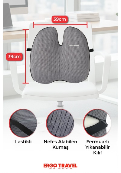 Viscofoam Ultralüks Ortopedik Bel Yastığı Ergonomik Bel Destek Minderi Ofis & Araç Uyumlu - Gri
