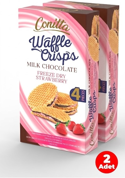 Conitta Waffle Crisps Çilek Kremalı Ve Sütlü Çikolatalı Çıtır Gofret 100 Gr. 2 Adet