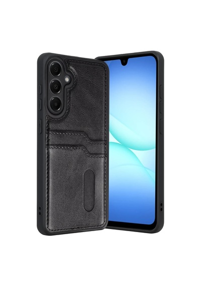 Samsung Galaxy A37 5g Sara Kartvizitli Deri Kılıf - Siyah renkli