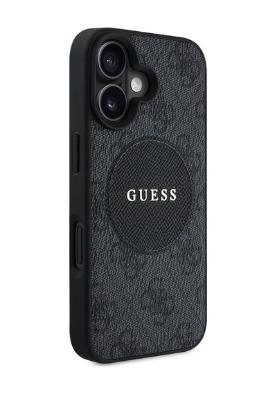 Apple Uyumlu iPhone 16 Kılıf Guess Lisanslı Magsafe Şarj Özellikli Yazı Logolu Circle Classic Kapak Siyah