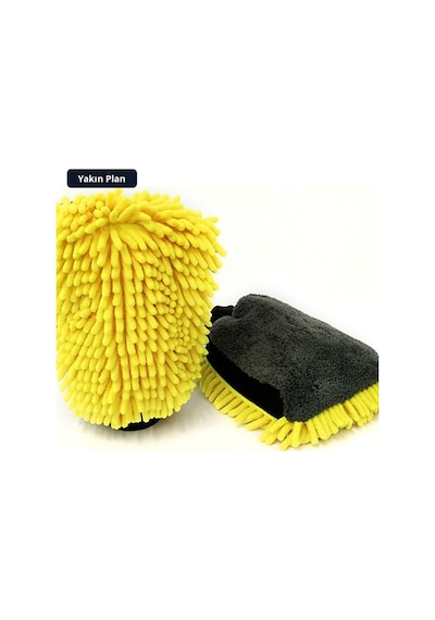 Trobus Peluş Oto Yıkama Eldiveni Süngerli Büyük Boy Çift Yüzeyli 22x19 Cm Sarı