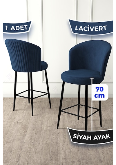 Canisa Fora Serisi 1 Adet Babyface Kumaş Lacivert Siyah Metal Ayak Ada Mutfak Bar Sandalyesi Çok Renkli