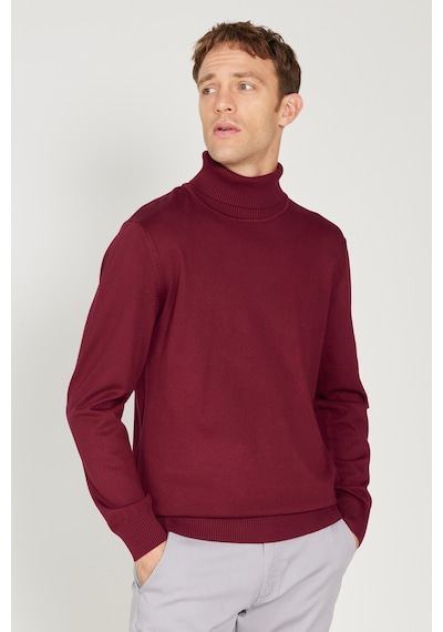 AC&Co / Altınyıldız Classics  Erkek Bordo Standart Fit Normal Kesim Tam Balıkçı Yaka Triko Kazak Bordo