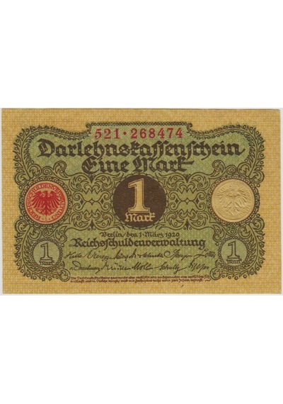 Almanya 1 Mark 1920 Weimar Cumhuriyeti Dönemi 1920-24 Arası Kullanılmıştır. Çil -