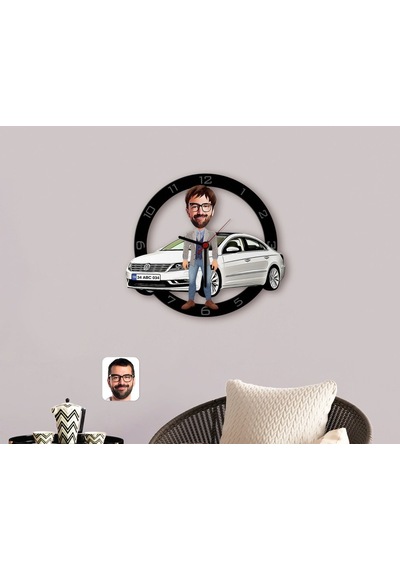 Kişiye Özel Plakalı Erkek Volkswagen Passat Karikatürlü Ahşap Duv