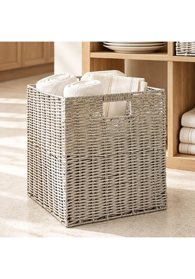 Yıkanabilir Gri Pp Rattan Sepet 33 X 33 X 33 Cm
