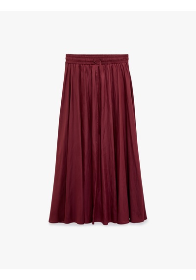 Koton Beli Bağcıklı Kloş Uzun Saten Etek Bordo 6sak70094uw