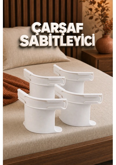 4'lü Çarşaf Sabitleme Aparatı Nevresim Tutucu Yatak Kenarı Pratik Set Beyaz