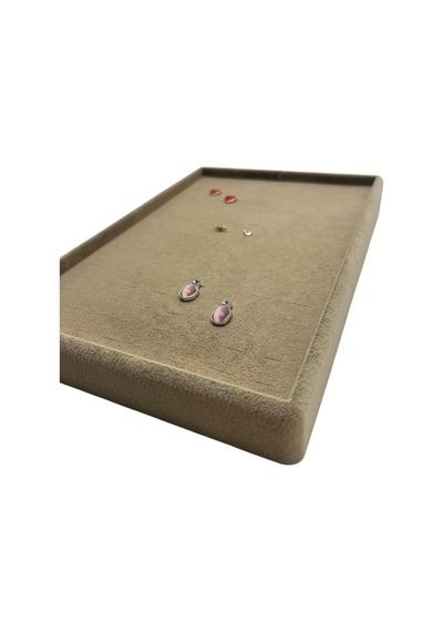 Süet Kumaş Sütlü Kahve Renk 24/17 Cm Batırmalı Piercing - Küpe Tablası