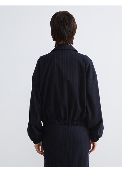 Lcw Vision Lacivert Çizgili Oversize Kadın Gömlek Ceket