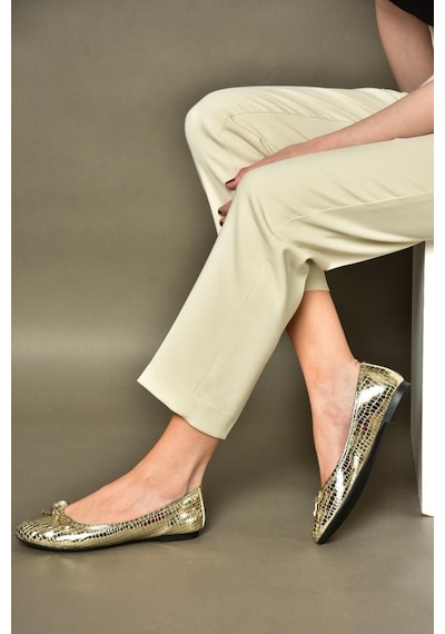 Fox Shoess726056307 Altın Yılan Baskılı Kadın Babet Altın
