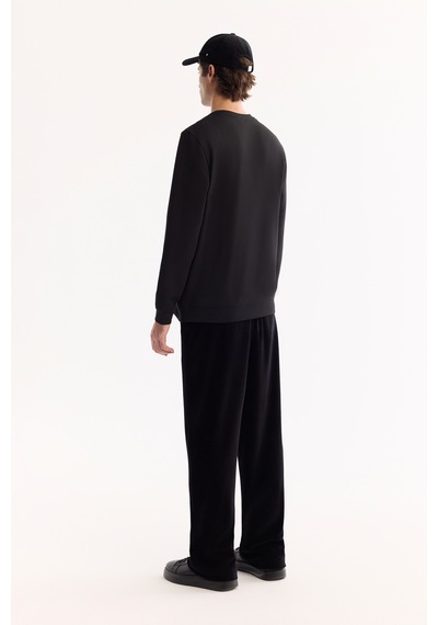 Avva Erkek Siyah Bisiklet Yaka Pamuklu Bi-stretch Baskılı Regular Fit Sweatshirt A52y1261