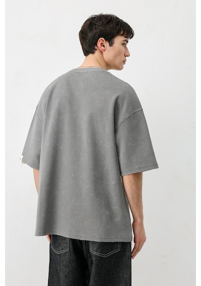 Vamos Oversize Baskılı Tişört V70-143 Füme