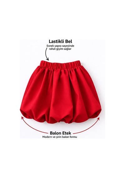 Fesshera Kids Kız Çocuk Etek Beli Lastikli Pamuklu Ve Astarlı Tül Etek Kırmızı