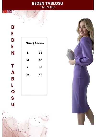 Zedefx Kadın Kruvaze Kesim Balon Kol Elbise Mor