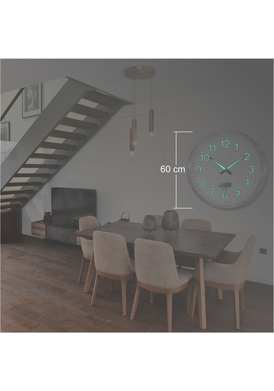 Büyük Dev 60 Cm Aluminyum Çerçeveli Fosforlu Dijitali Duvar Saati Gümüş