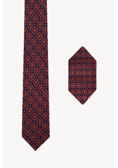 Erkek Bordo Desenli Kravat Mendil Set 57618741