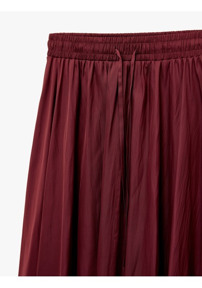 Koton Beli Bağcıklı Kloş Uzun Saten Etek Bordo 6sak70094uw