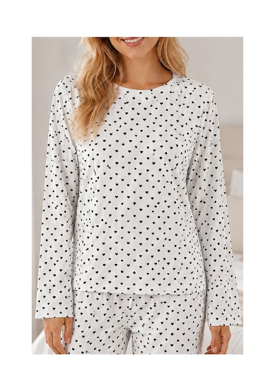 Fit Women Kadın Kalpli Uzun Kol Rahat Pijama Takımı 4673 Beyaz