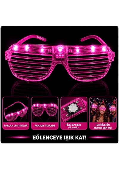Led Işıklı Panjur Parti Gözlüğü Pembe Renk Shutter Gözlük - Vbah-875742 18