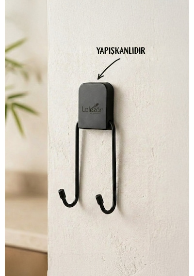 2'li Yapışkanlı Metal Bulaşık Süngeri Tutucu Evye Düzenleyici Süngerlik Askı Siyah