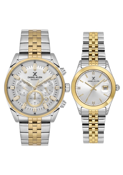 Daniel Klein 8682308449825 Bicolor Çelik Kordonlu Takvimli Sevgili Çift Kol Saatleri Altın