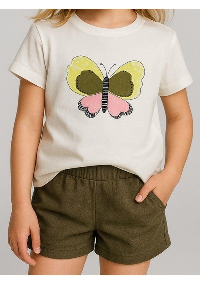 Nk Kids Kız Çocuk Kelebek Desenli T-shirt-15979 Ekru Ysl