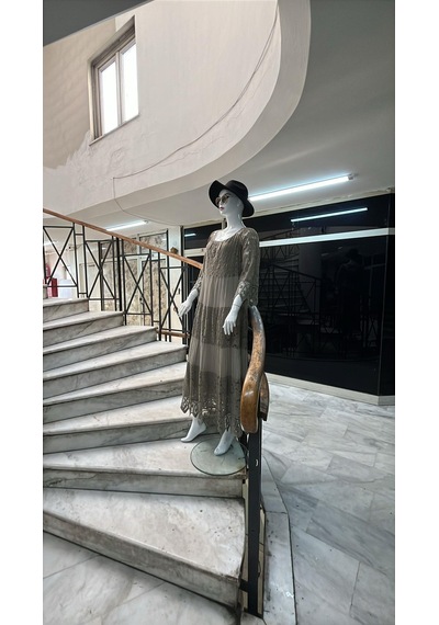 Eren Style İtalyan Sunshine İpek Detaylı Dantelli Elbise-9033 Vizon