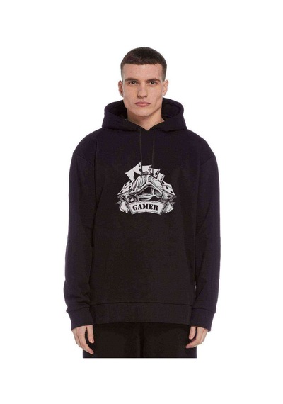Gambling Gamer Baskılı Siyah Erkek Örme Kapşonlu Sweatshirt