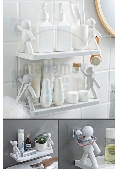 4'lü Kendinden Yapışkanlı Craft Banyo Rafı Baharatlık Mutfak Organizer Duvara Monte Raf Düzenleyici Beyaz