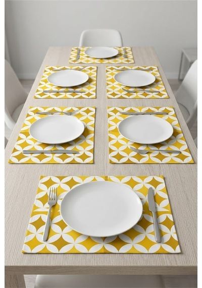 Yemek Masası Tabak Altlığı 6'lı Set Leke Tutmaz Dikdörtgen Kumaş Supla Tabak Altlığı 35x45 Sarı