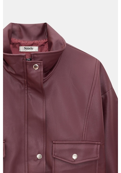 Sââde Kadın Relax Fit Dik Yaka Çıtçıtlı Fermuarlı Cepli Suni Deri Bomber Ceket - Belden Ayarlanabilir Bordo Sââde Kadın Relax Fit Dik Yaka Çıtçıtlı Fermuarlı Cepli Suni Deri Bomber Ceket - Belden Ayarlanabilir Bordo