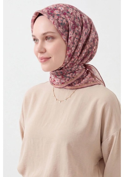 Silk Home Mini Floral Desen Soft Pamuk Eşarp Pudra