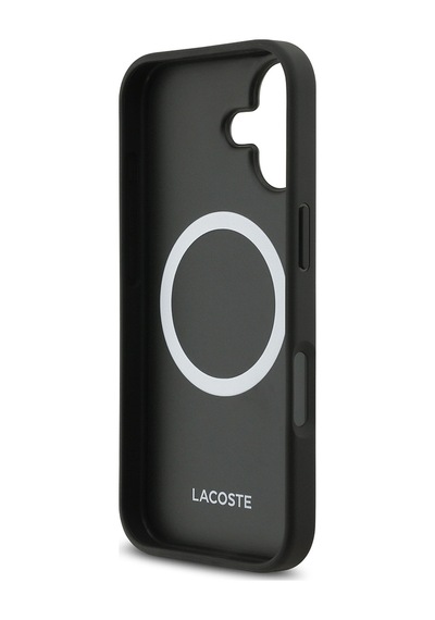Apple Uyumlu iPhone 17 Kılıf Lacoste Lisanslı M-safe Özellikli Pu Pike Desenli Metal Logolu Kartlıklı Kapak Siyah Siyah