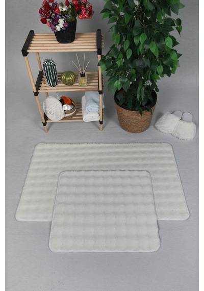 My Evilla Modern Bubble Yıkanabilir Kaymaz Peluş Banyo Paspası Halısı 2'li Klozet Takımı 60x100-50x60cm Krem