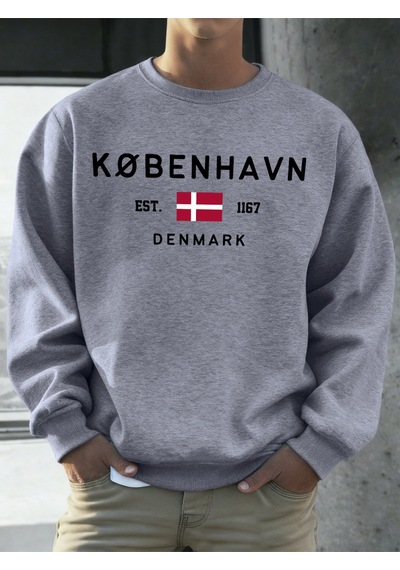 Startmore Startmorekobenhavn Danimarka Bayrağı Baskılı Kazak Erkekler Polar Moda Kazak Yaratıcı Sonbahar Spor Gi Gri