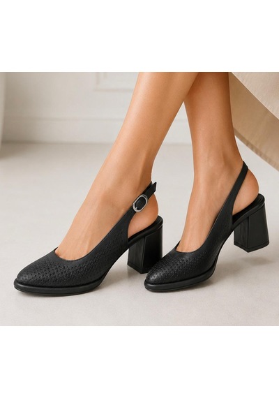 Papucumun Dünyası Kadın Slingback Kalın Topuklu Ayakkabı Siyah