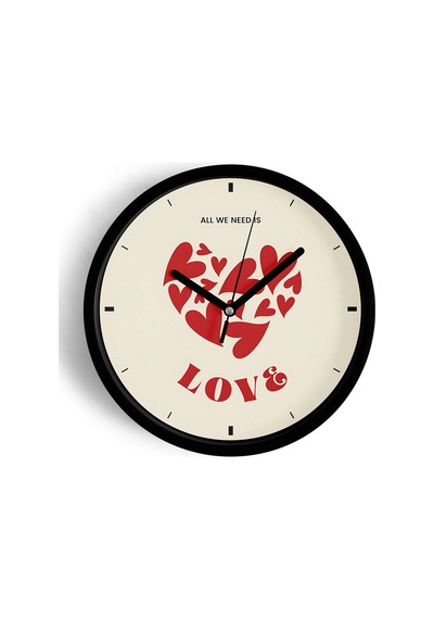 Modern Yazılı Tasarım - '' All We Need Is Love '' Duvar Saati - 25cm - Önü Camlı Siyah Kasa-jh0739 Siyah
