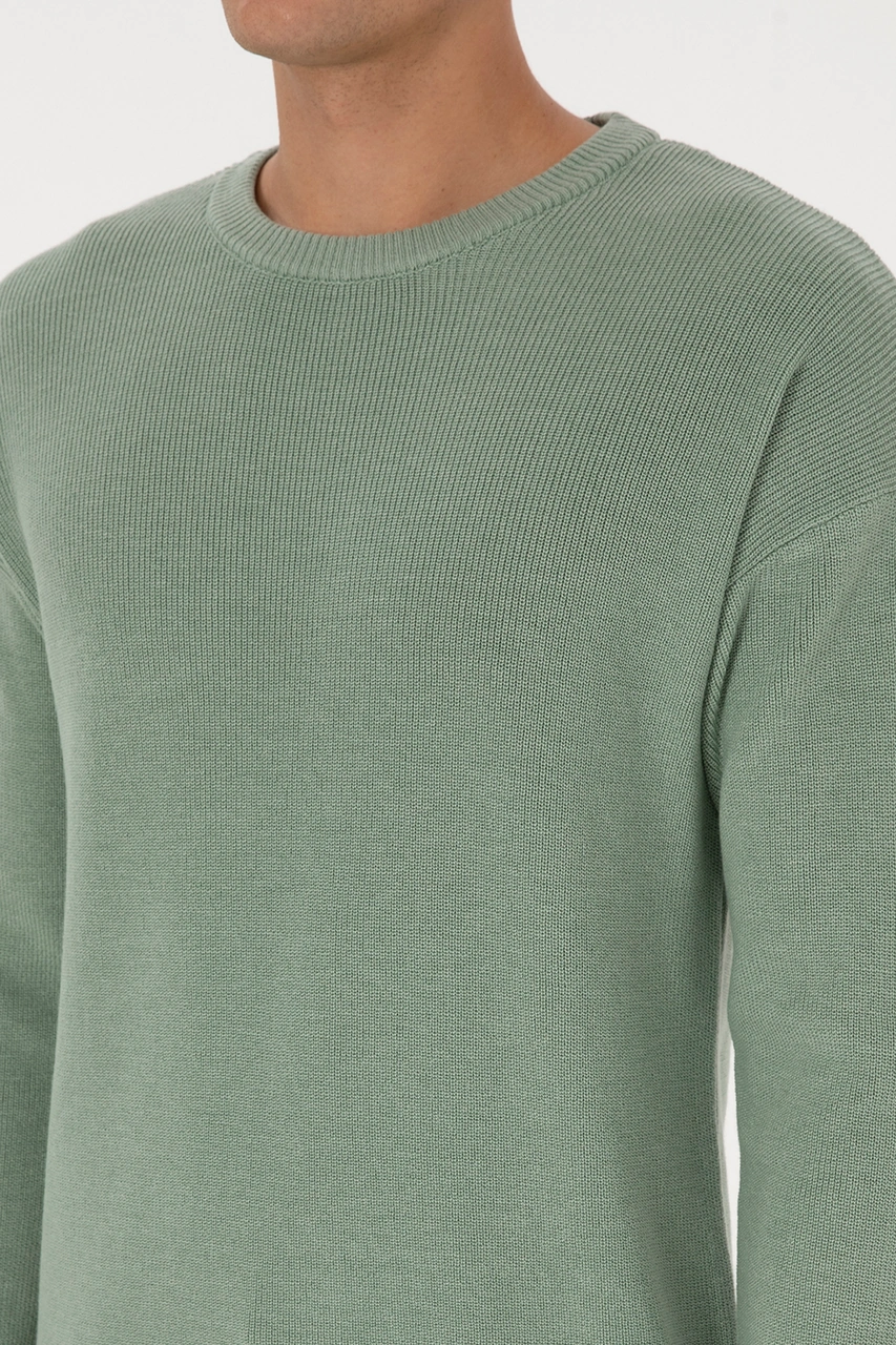 U.S. Polo Assn. Erkek Comfort Fit Bisiklet Yaka Yeşil Melanj Basic Kazak 50313679-VR115