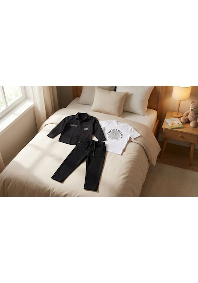 %100 Pamuk Bayramlık Erkek Çocuk Kombin Takım Gömlek, Baskılı Tişört Ve Pantalon 3 Lü Şık Set Siyah %100 Pamuk Bayramlık Erkek Çocuk Kombin Takım Gömlek, Baskılı Tişört Ve Pantalon 3 Lü Şık Set Siyah