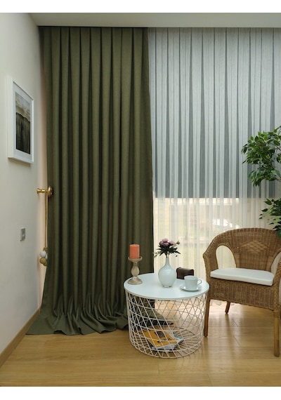 Evdepo Home Keten Haki Fon Perde Tek Kanat Haki