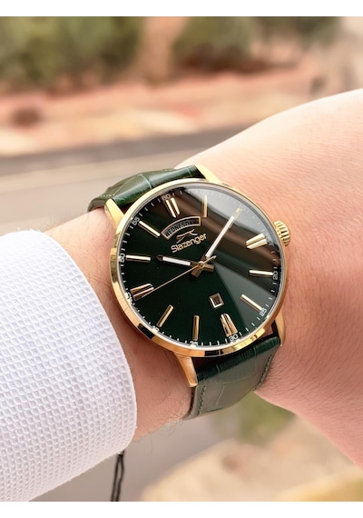 Slazenger Erkek Deri Kordon Bileklik Hediyeli 2 Yıl Garantili Suya Dayanıklı Kol Saati Vs.blkt.0756 Gold