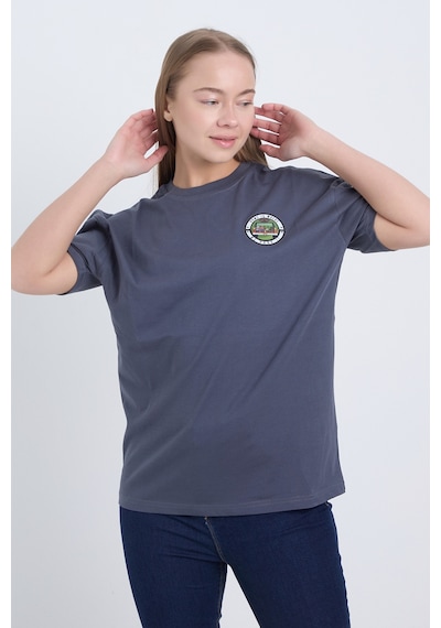 Velvoria Unisex Oversize Home Is Where Baskılı Antrasit Renk T-shirt