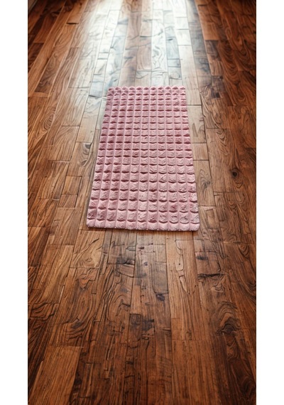 Dekoratif Bubble Peluş Post Halı Beyaz 111p Pudra Pembe