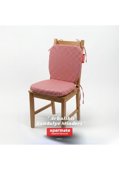 Pötikare Sırtlıklı Sandalye Minderi 42x42 Fermuarlı Yıkanabilir Kılıf Bağcıklı Minder Standart Fit Kırmızı