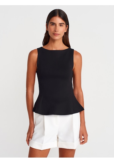 Dilvin 21001 Kayık Yaka Peplum Top-siyah Siyah