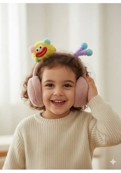 Kervan Pazarı Çocuk Peluş Katlanabilir Figürlü Kışlık Kulaklık Koyu Pembe