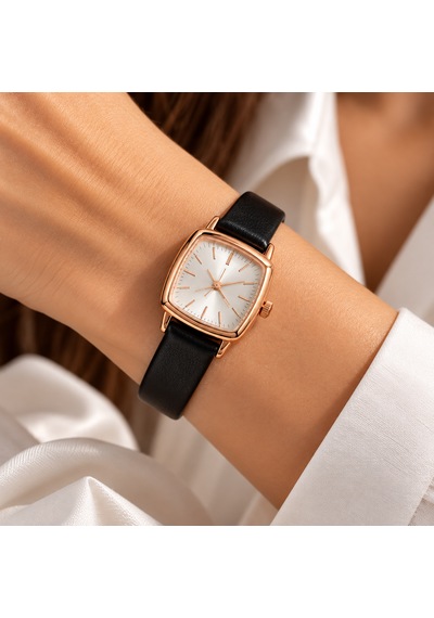 Kadın Kol Saati Siyah Deri Kordon Rose Gold