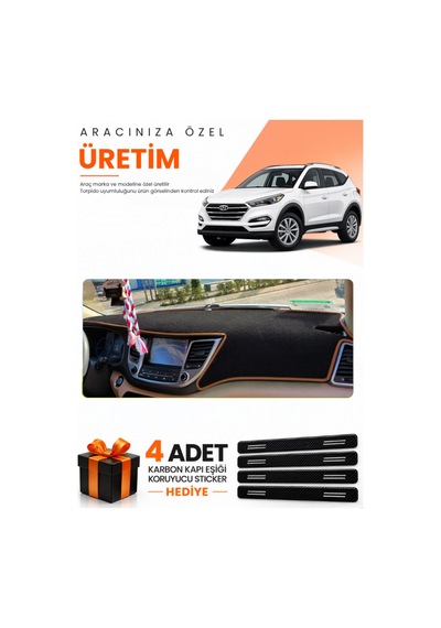Hyundai Tucson 2016-2018 Uyumlu Torpido Koruma Örtüsü Oto Kılıfı - Siyah Kahverengi